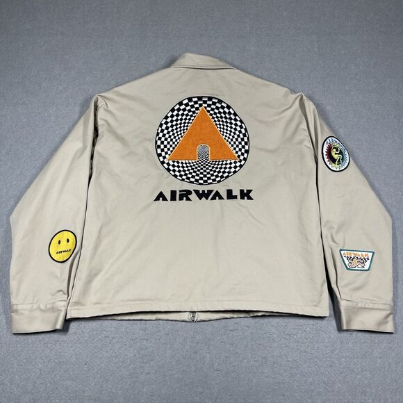 Airwalk x Forever 21 Jacket Mens Medium Beige Harrington Skater Patch Streetwear - Picture 9 of 11